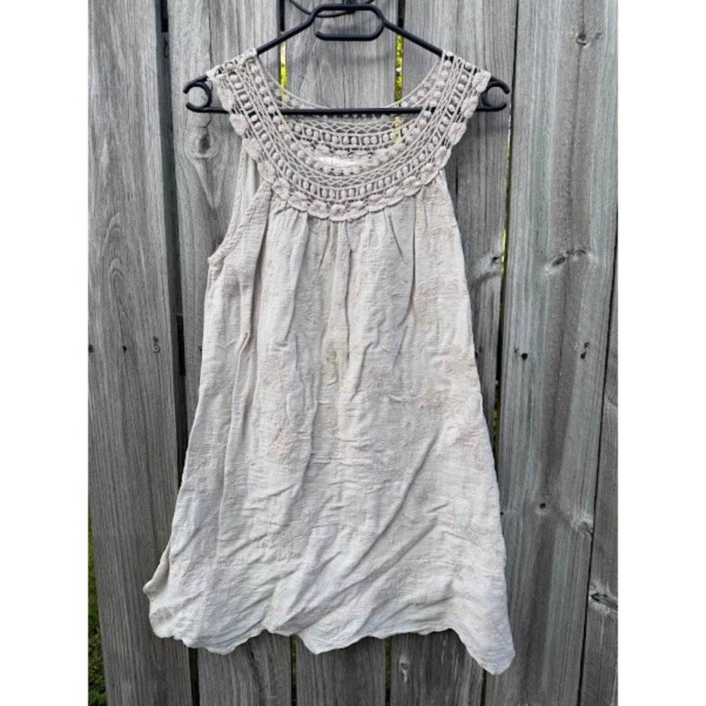Boho Crochet Embroidered Indigo Soul Mini Dress Womens Medium Beige